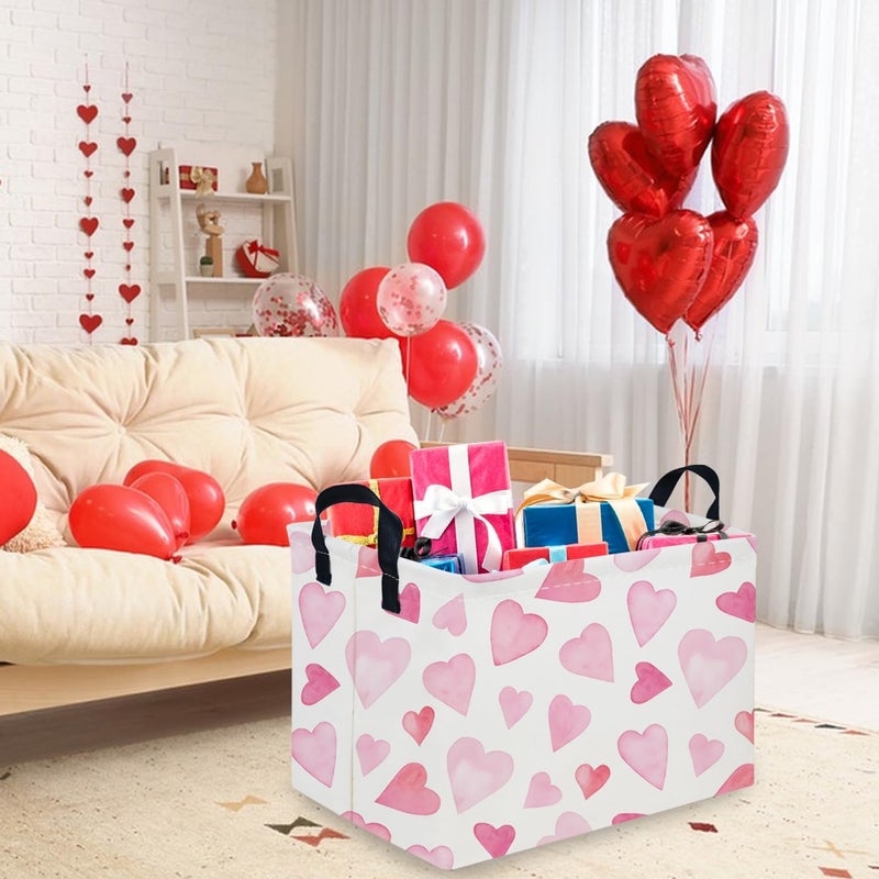 FXOCSHE Rectangular Pink Valentine's Day Gift Basket,nursery basket,Pink girls gift baskets,kids toy storage Bin, Love Heart Room Decor for Home,Shelf Baskets(Pink love) - Image 4